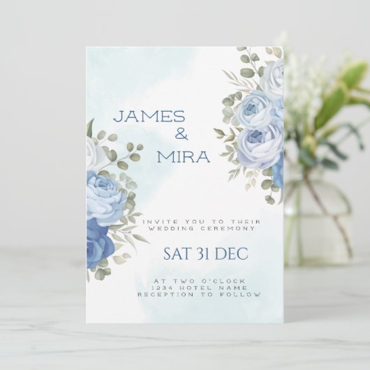 Dusty Blue Eucalyptus Greenery Wedding I Kaart (Staand voorkant)