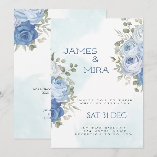 Dusty Blue Eucalyptus Greenery Wedding I Kaart (Voorkant / Achterkant)