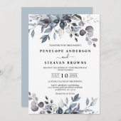 Dusty Blue Eucalyptus Greenery Wedding Kaart (Voorkant / Achterkant)