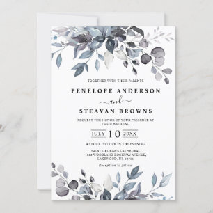 Dusty Blue Eucalyptus Greenery Wedding Kaart