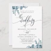 Dusty Blue Eucalyptus Greenery Wedding Kaart (Voorkant)