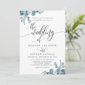 Dusty Blue Eucalyptus Greenery Wedding Kaart (Staand voorkant)