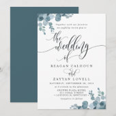 Dusty Blue Eucalyptus Greenery Wedding Kaart (Voorkant / Achterkant)
