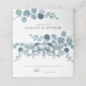 Dusty Blue Eucalyptus Greenery Wedding Plaatskaartje (Buitenkant ongevouwen)