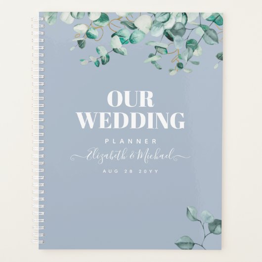 Dusty Blue Eucalyptus Greenery Wedding Planner (Voorkant)