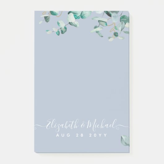 Dusty Blue Eucalyptus Greenery Wedding Post-it® Notes (Voorkant)