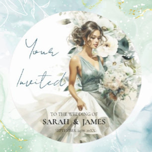 Dusty Blue Eucalyptus Greenery Wedding Ronde Sticker