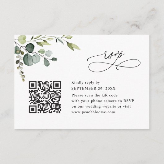 Dusty Blue Eucalyptus Greenery Wedding RSVP Card Kaart (Voorkant)