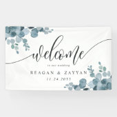 Dusty Blue Eucalyptus Greenery Wedding Welcome Spandoek (Horizontaal)