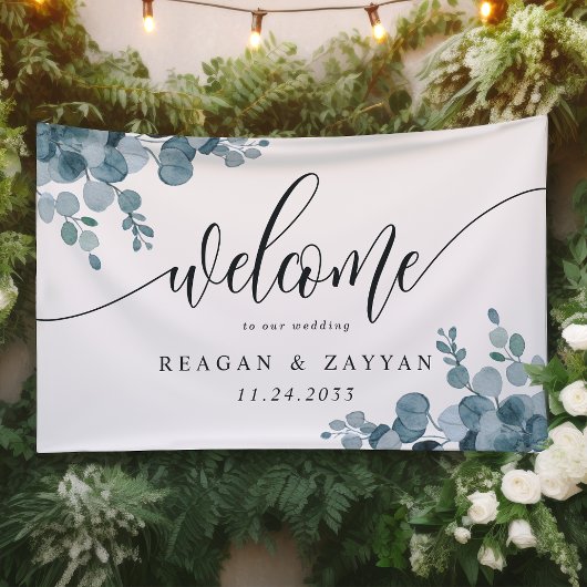 Dusty Blue Eucalyptus Greenery Wedding Welcome Spandoek