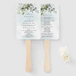 Dusty Blue Eucalyptus groen bruiloft programma's Handwaaier