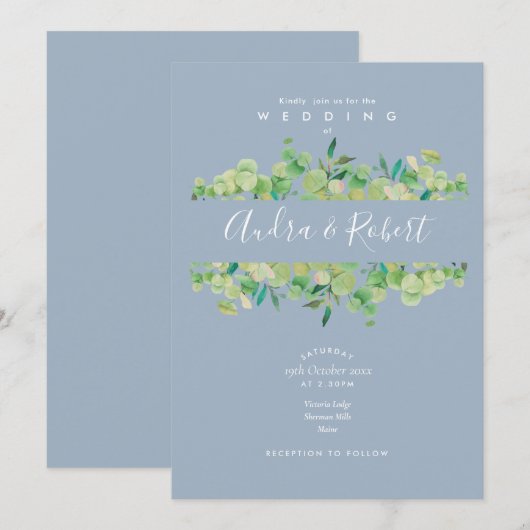 Dusty Blue Eucalyptus groen Garland bruiloft Kaart (Voorkant / Achterkant)