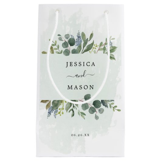 Dusty Blue Eucalyptus Hotel Wedding Gift Bag Klein Cadeauzakje (Voorkant)