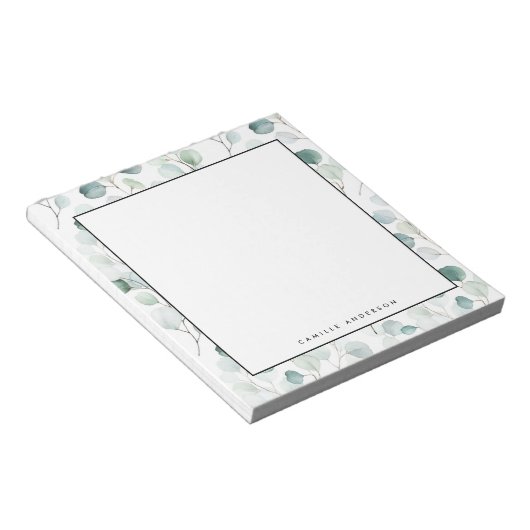 Dusty Blue Eucalyptus Leaves Pattern Personated Notitieblok (Schuin)