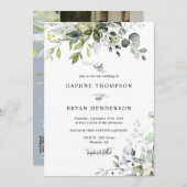 Dusty Blue Eucalyptus Leaves Wedding QR Code Foto Kaart (Voorkant / Achterkant)
