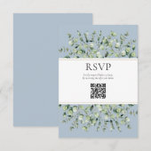 Dusty Blue Eucalyptus QR Code Wedding RSVP  Informatiekaartje (Voorkant / Achterkant)