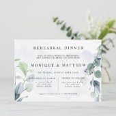 Dusty Blue Eucalyptus Rustic Dinner Kaart (Staand voorkant)