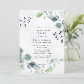 Dusty Blue Eucalyptus Rustic Engagement Party Kaart (Staand voorkant)