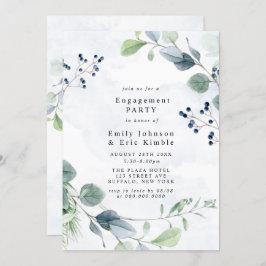 Dusty Blue Eucalyptus Rustic Engagement Party Kaart