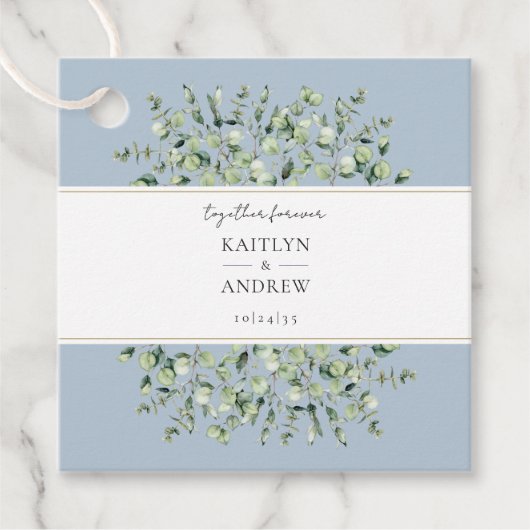 Dusty Blue Eucalyptus samen voor altijd bruiloft Bedankjes Labels (Voorkant)