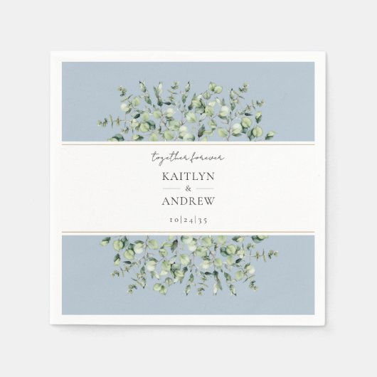 Dusty Blue Eucalyptus samen voor altijd bruiloft Servet (Voorkant)