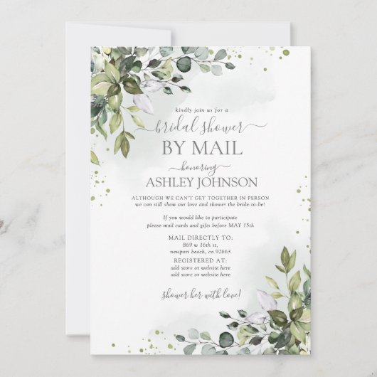 Dusty Blue Eucalyptus Script Virtual Vrijgezellenf Kaart (Voorkant)