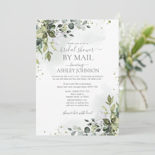 Dusty Blue Eucalyptus Script Virtual Vrijgezellenf Kaart (Staand voorkant)