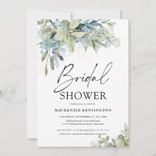 Dusty Blue Eucalyptus Script-Vrijgezellenfeest Kaart (Voorkant)