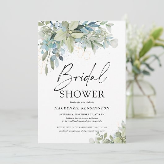 Dusty Blue Eucalyptus Script-Vrijgezellenfeest Kaart (Staand voorkant)