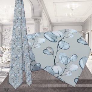 Dusty Blue Eucalyptus Sprigs Silver Sage Weddensch Stropdas