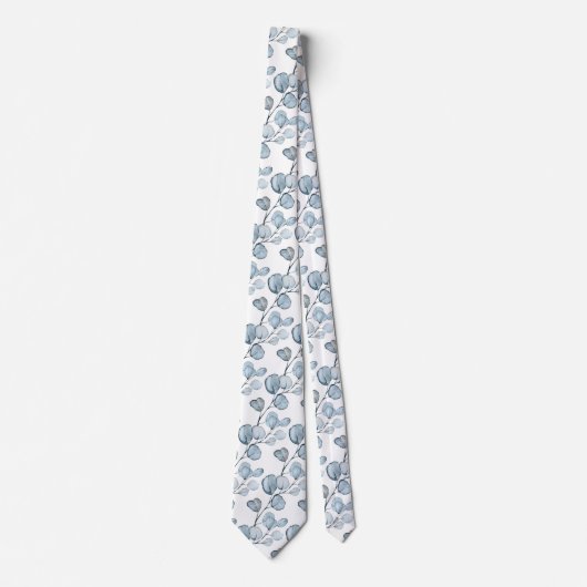 Dusty Blue Eucalyptus Sprigs White Wedding Stropdas (Voorkant)