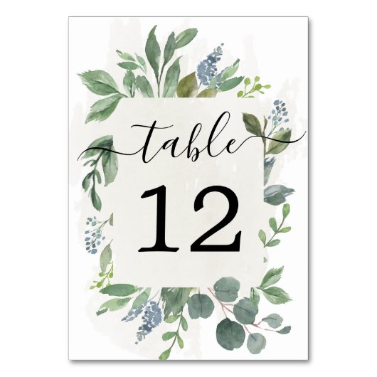 Dusty Blue Eucalyptus Trouwtafel Nummers Kaart (Achterkant)