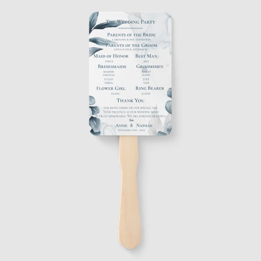 Dusty Blue Eucalyptus verlaat huwelijksprogramma Handwaaier (Achterkant)