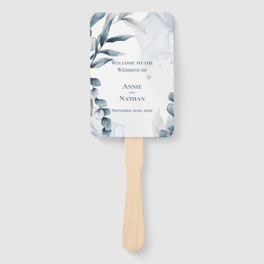 Dusty Blue Eucalyptus verlaat huwelijksprogramma Handwaaier (Voorkant)