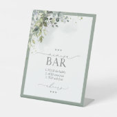 Dusty Blue Eucalyptus Vrijgezellenfeest Mimosa Bar Reclamebord Met Voetstuk (Voorkant)