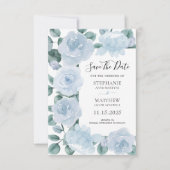 Dusty Blue Eucalyptus Waterverf Bloemenbruiloft Save The Date (Voorkant)