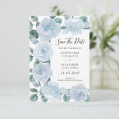 Dusty Blue Eucalyptus Waterverf Bloemenbruiloft Save The Date (Staand voorkant)