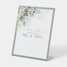 Dusty Blue Eucalyptus Waterverf Floral Date Ideeën Reclamebord Met Voetstuk