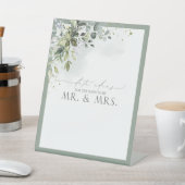 Dusty Blue Eucalyptus Waterverf Floral Date Ideeën Reclamebord Met Voetstuk (Insitu)