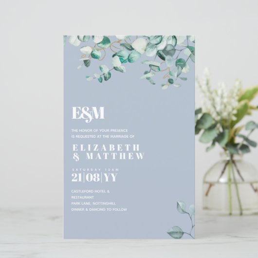 Dusty Blue EUCALYPTUS Weddenschap (Staand voorkant)