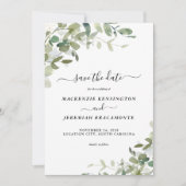 Dusty Blue Eucalyptus Weddenschap Save the Date (Voorkant)