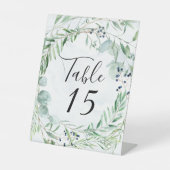 Dusty Blue Eucalyptus Weddenschappen Table Number Reclamebord Met Voetstuk (Voorkant)