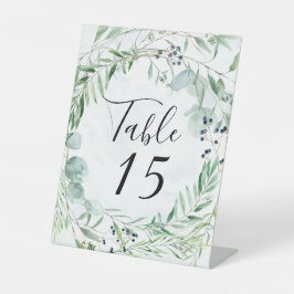 Dusty Blue Eucalyptus Weddenschappen Table Number Reclamebord Met Voetstuk
