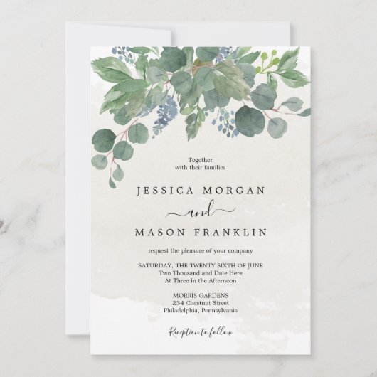 Dusty Blue Eucalyptus Wedding Kaart (Voorkant)