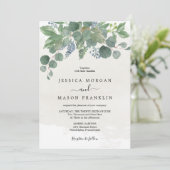 Dusty Blue Eucalyptus Wedding Kaart (Staand voorkant)