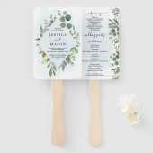 Dusty Blue Eucalyptus Wedding Programme Fan Handwaaier (Voorkant en achterkant)
