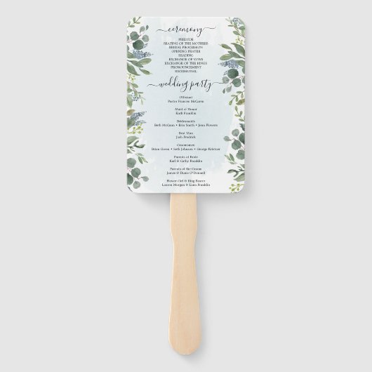 Dusty Blue Eucalyptus Wedding Programme Fan Handwaaier (Achterkant)