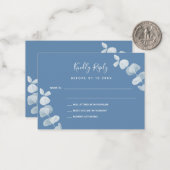 Dusty blue eucalyptus wedding response RSVP Notitiekaartje (Voorkant / Achterkant in situ)
