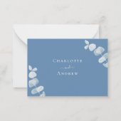 Dusty blue eucalyptus wedding response RSVP Notitiekaartje (Achterkant)