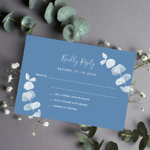 Dusty blue eucalyptus wedding response RSVP Notitiekaartje